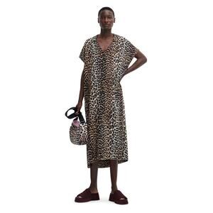 Ganni Organic Cotton Leopard Beach Kaftan Dress Womens XXS/XS Swim Cover Up New
